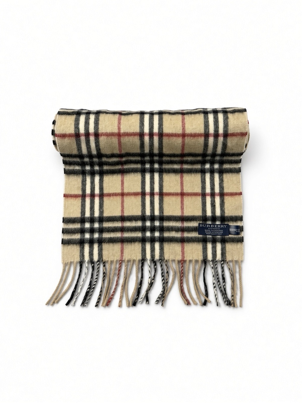 Vintage Burberry London 100% Cashmere Scarf Nova Check Beige Made in England